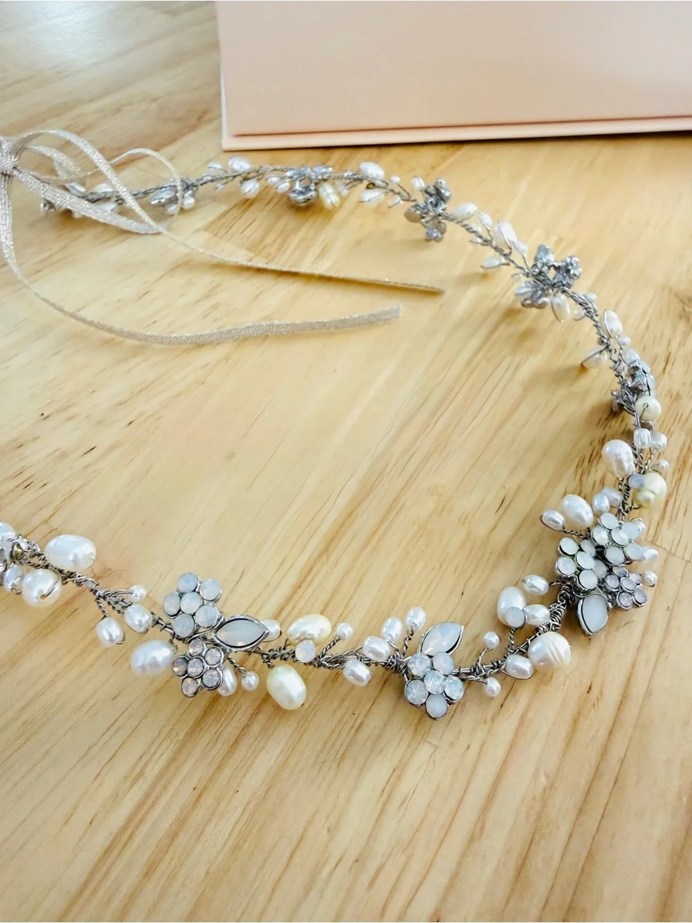 Anthropologie Twigs & Honey Baby’s Breath Pearl Opal Bridal crown headband